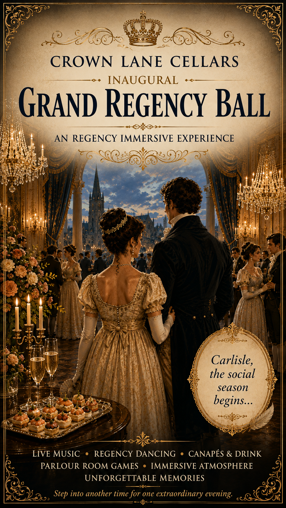 Poster announcing Crown Lane Cellar's Grand Regency Ball